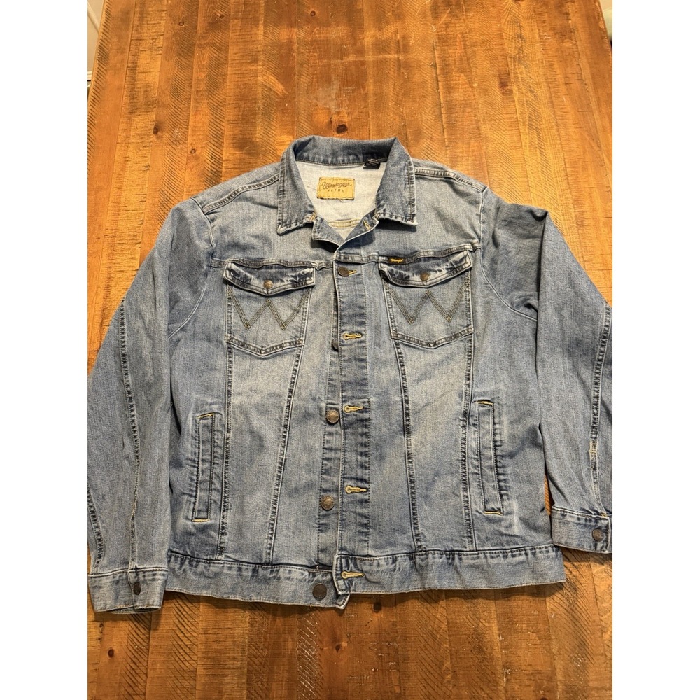 Wrangler Retro Denim Jacket Mens XL Blue Jean Biker Button Down